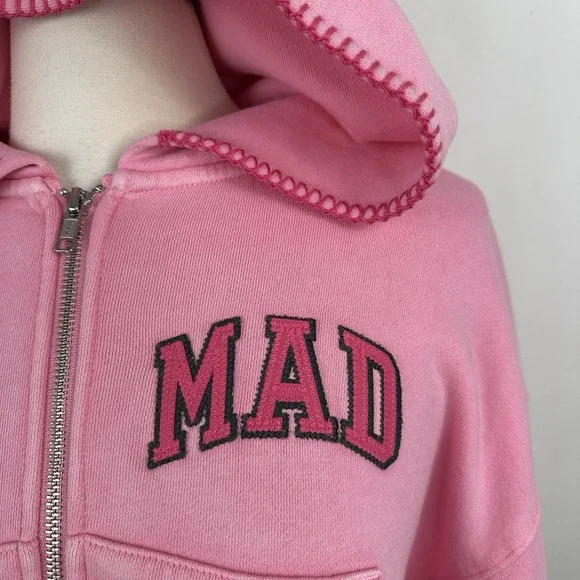 NWT GAP MadHappy Full Zip Crop Hoodie Sweatshirt MEDIUM Pink Embroidered Logo - Picture 7 of 16